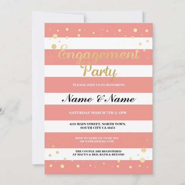 Engagement Party Corps Stripe Gold Glitzer Einladu Einladung (Vorderseite)