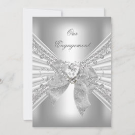 Engagement Party Diamond Herz White Silver Bow 2 Einladung