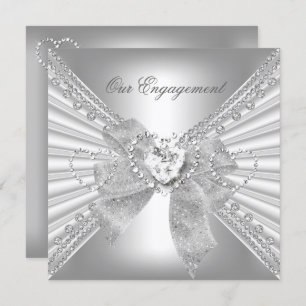 Engagement Party Diamond Herz White Silver Bow Einladung