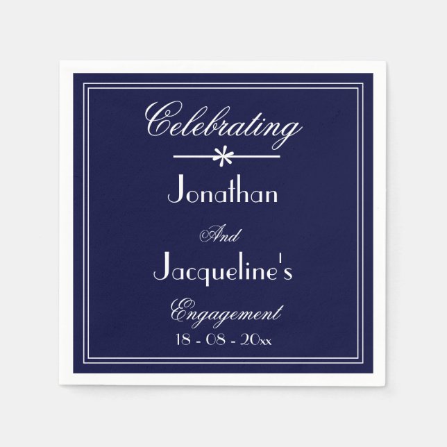 Engagement Party Eleganavy Blue Custom Chic Serviette (Vorderseite)