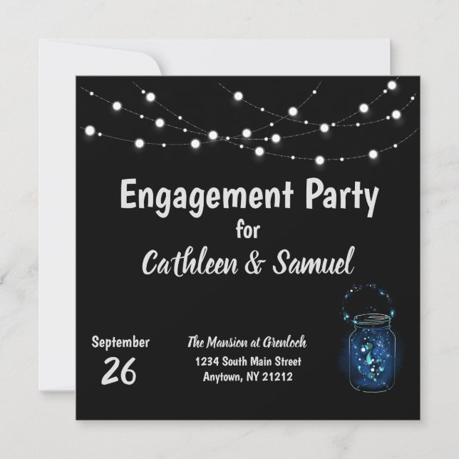 Engagement Party Firefe Cafe Lights Einladung (Vorderseite)