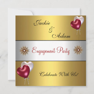 Engagement Party Gold Red White Liebe Ballons Einladung