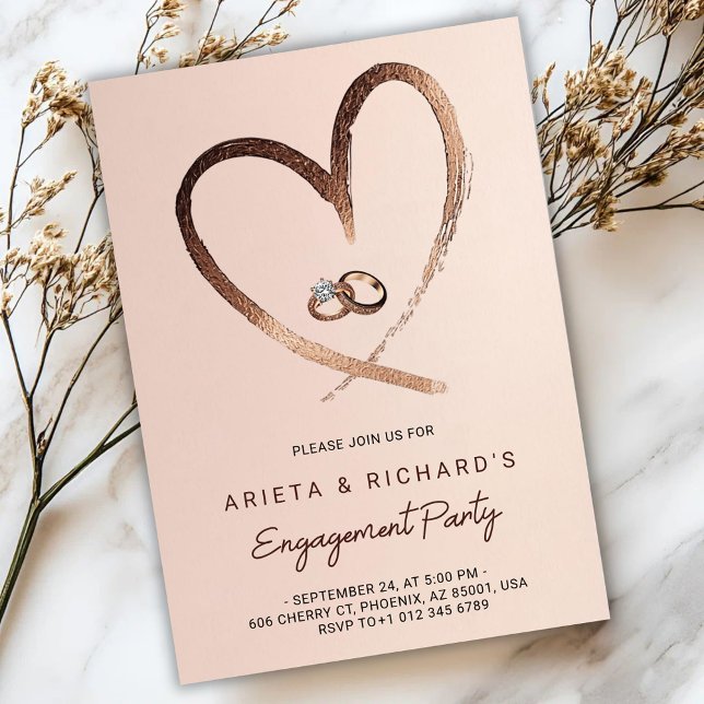 Engagement party invitation with a gold heart einladung (Von Creator hochgeladen)