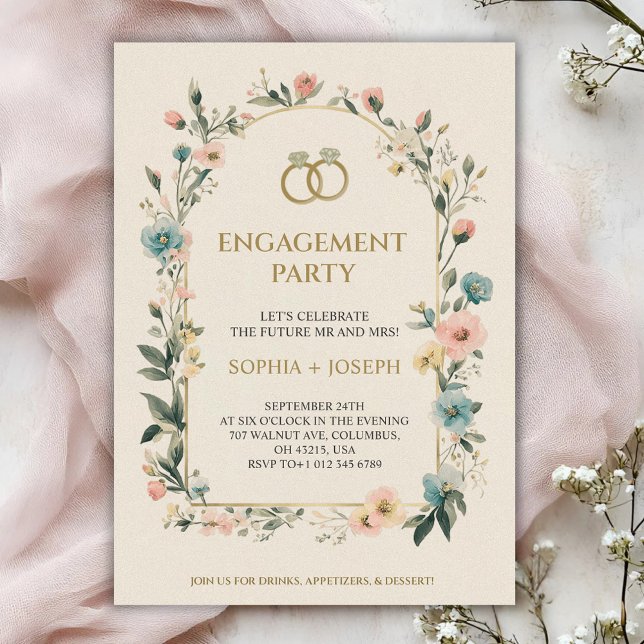 Engagement party Invitation with floral border Einladung (Von Creator hochgeladen)