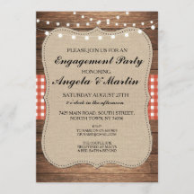 Engagement Party Lights Red Karo Wood Einladung