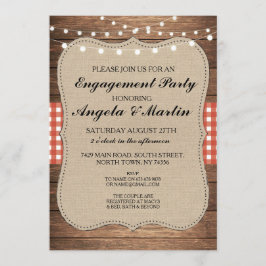 Engagement Party Lights Red Karo Wood Einladung