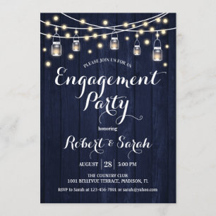 Engagement Party - Navy Blue Rustic Wood Einladung