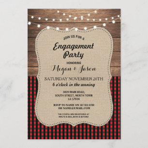 Engagement Party Rustic Wood Burlap Buffalo Karo Einladung