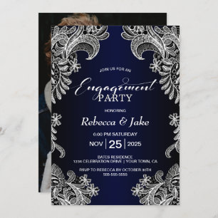 Engagement Party White Lace Blue Einladung