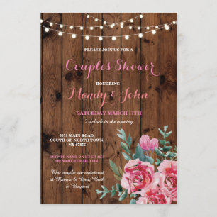 Engagement Party Wood Blume Floral Pink Einladung