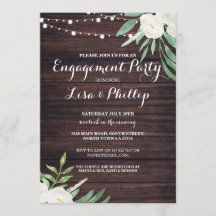 Engagement Party Wood White Blume Einladung