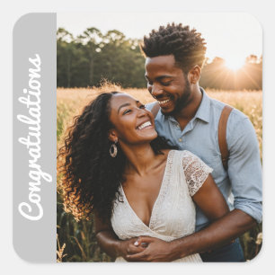 Engagement-Text und Foto benutzerdefinierter Aufkl Quadratischer Aufkleber