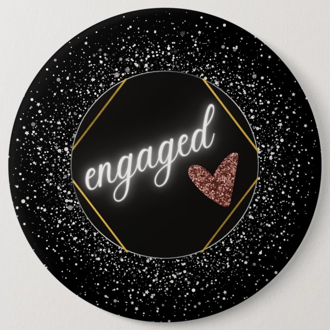 Engagiert Glamour Schwarz und Silber Button (Vorderseite)