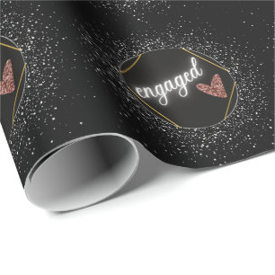 Engagiert Glamourös Schwarz und Silber   Geschenkpapier
