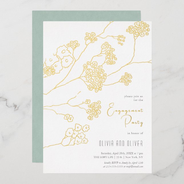 Engagierte Partei für kleine weiße Blume Folieneinladung (Vorderseite/Rückseite)