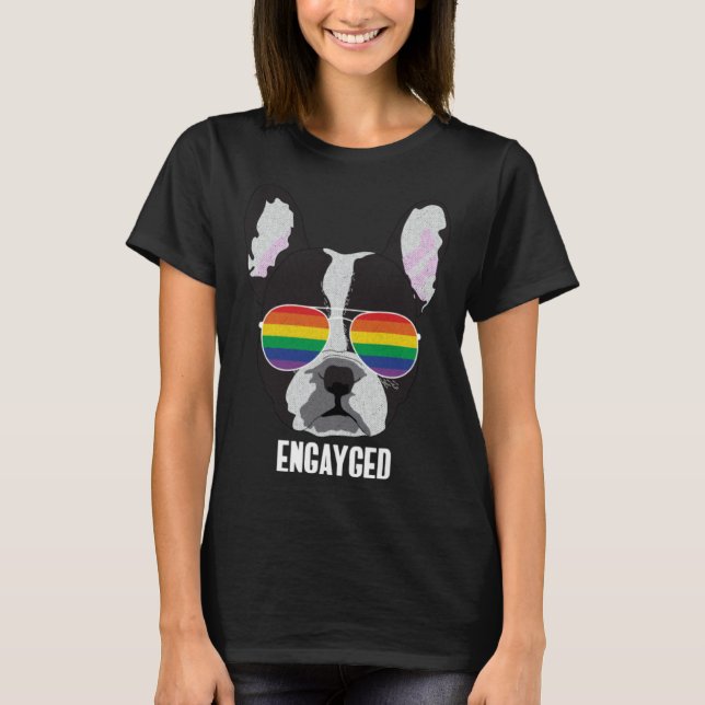 Engayged  Boston Terrier Dog Gay Pride T-Shirt (Vorderseite)