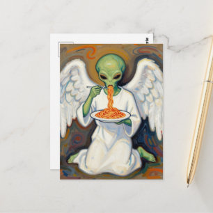 Engel Alien isst Spaghetti Postkarte