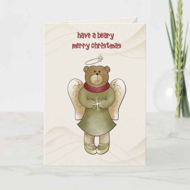 Engel Bear Weihnachtsgrüße Feiertagskarte (Vorderseite)