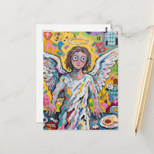 Engel beim Frühstück im Art-Brut-Stil Postkarte