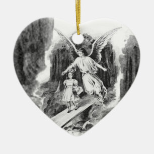 Engel bewacht ein Mädchen Keramikornament