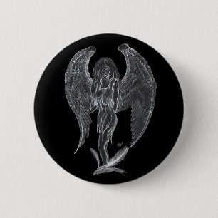 Engel Bleistiftzeichnung Schwarz-Weiß-Design Button