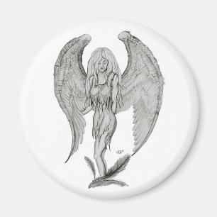 Engel Bleistiftzeichnung Schwarz-Weiß-Design Magnet