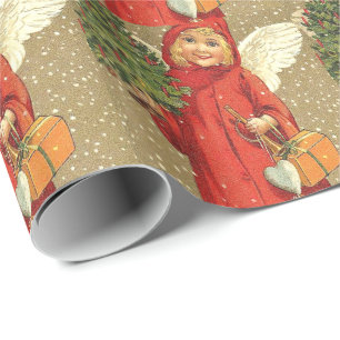 Engel Cherub Weihnachtsbaum Schnee Geschenkpapier