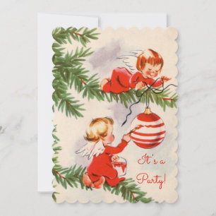 Engel dekorieren den Christbaum Einladung