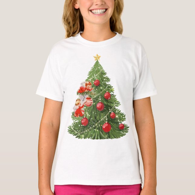 Engel dekorieren den Christbaum T-Shirt (Vorderseite)