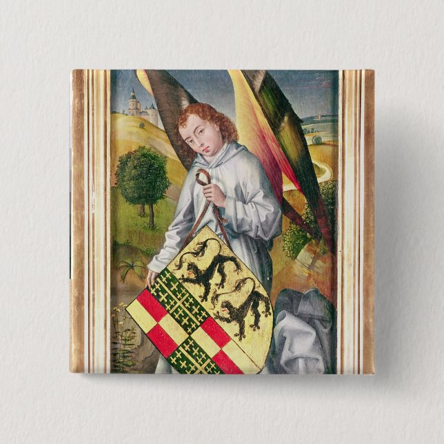Engel, der ein Schild mit zwei Leoparden hält Button (Vorderseite)