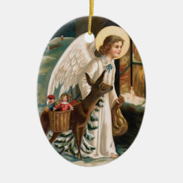 Engel, der Fenster mit Rotwild-Weihnachten Keramik Ornament