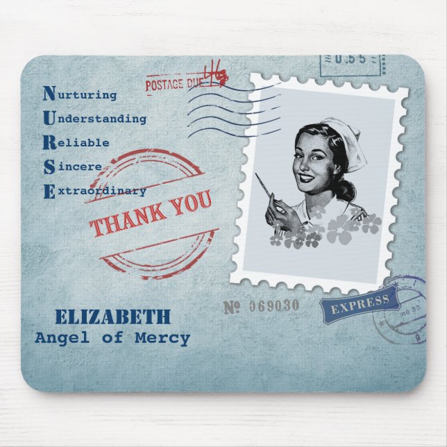Engel der Gnade. Retro Nurse Individuelle Name Mousepad (Vorne)