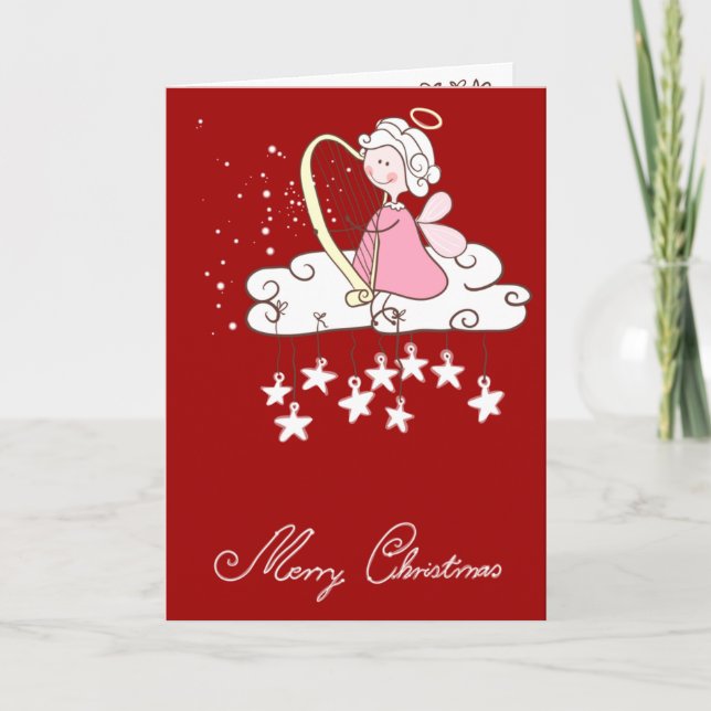 Engel, der Harfe spielt Feiertagskarte (Vorderseite)