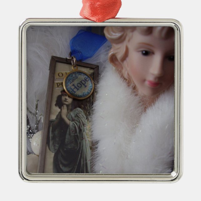 Engel der Hoffnungs-Quadrat-Verzierung Silbernes Ornament (Vorne)