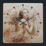 ENGEL, der LYRA ÜBER dem WOLKEN Sepia Brown SPIELT Quadratische Wanduhr<br><div class="desc">Künstlerische und klassische Aquarellmalerei mit den weißen antiken rosa pinkfarbenen Edelsteinsteinen,  Re-ausgearbeitt italienischen schönen Kunst von der des 18. Jahrhunderts</div>