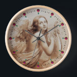 ENGEL, der LYRA ÜBER dem WOLKEN Sepia Brown SPIELT Uhr<br><div class="desc">Künstlerische und klassische Aquarellmalerei mit den weißen antiken rosa pinkfarbenen Edelsteinsteinen,  Re-ausgearbeitt italienischen schönen Kunst von der des 18. Jahrhunderts</div>