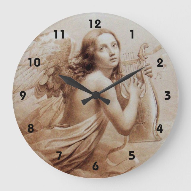 ENGEL, DER LYRA ÜBER DEN WOLKEN SPIELT GROßE WANDUHR (Vorderseite)