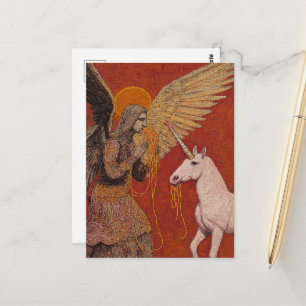 Engel, der Spaghetti mit einem Einhorn isst Postkarte
