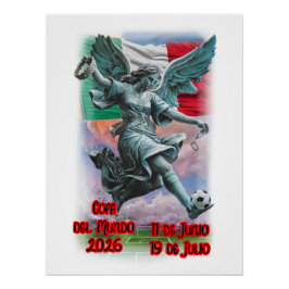 Engel der Unabhängigkeit spielt Fußball auf einem Poster