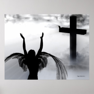 Engel, der zum christlichen Querkunst-Druck betet Poster