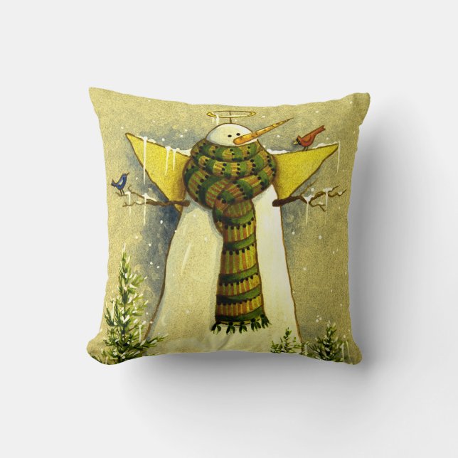 Engel des Schnee-4894 u. Vogel-Weihnachten Kissen (Vorderseite)
