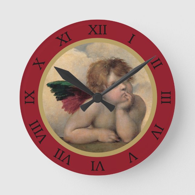 Engel des Sistine Madonna durch RAPHAEL Runde Wanduhr (Vorderseite)