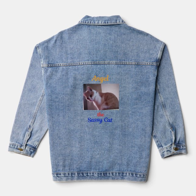 Engel die freche Katzen-Denimjacke Jeansjacke (Rückseite)