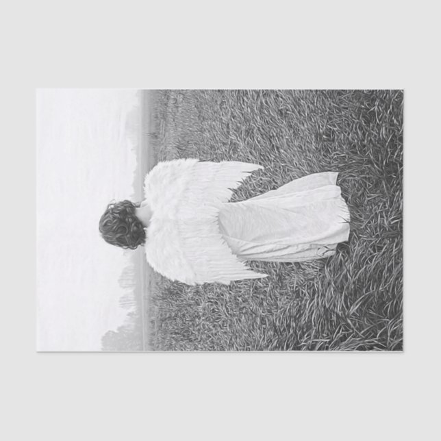 Engel Elegantes Schwarz-Weiß-Foto Kunst, Dichtung  Seidenpapier (Vorderseite)