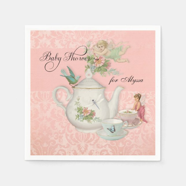 Engel Fairy Teapot Tea Cup Party Kinderdusche Deko Serviette (Vorderseite)