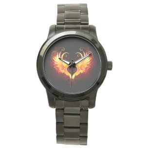 Engel Feuer Herz mit Flügeln Armbanduhr