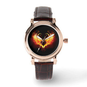 Engel Feuer Herz mit Flügeln Armbanduhr