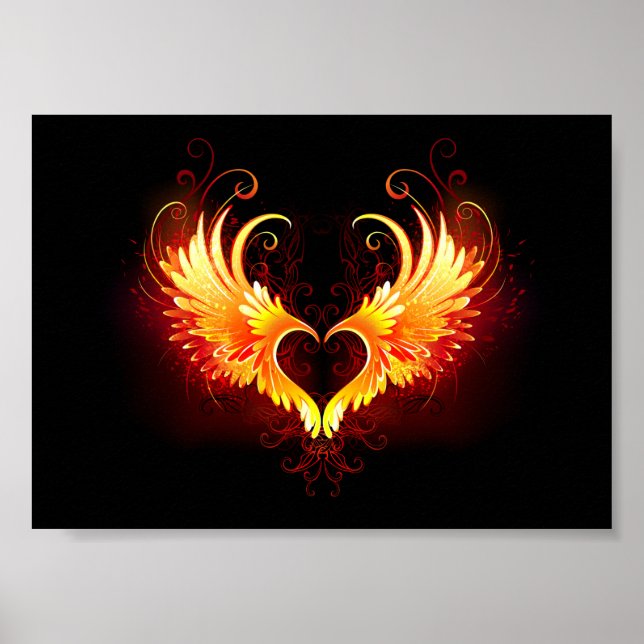 Engel Feuer Herz mit Flügeln Poster (Vorne)