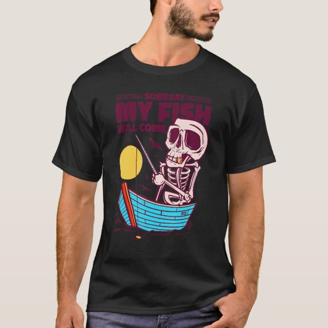 Engel Fischerboot Skelett Schädel Angler T-Shirt (Vorderseite)