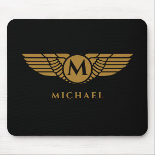 Engel Flügel Vintage Goldener Name Anfangsbuchstab Mousepad